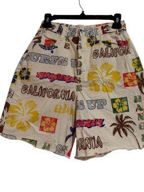BDG Multicolor Floral Print Shorts with Brown Leather Label